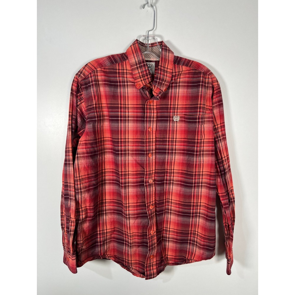 Cinch Red Plaid Western Button Down Shirt Long Sleeve Mens XS